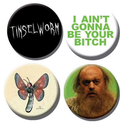 Tinselworm button badges